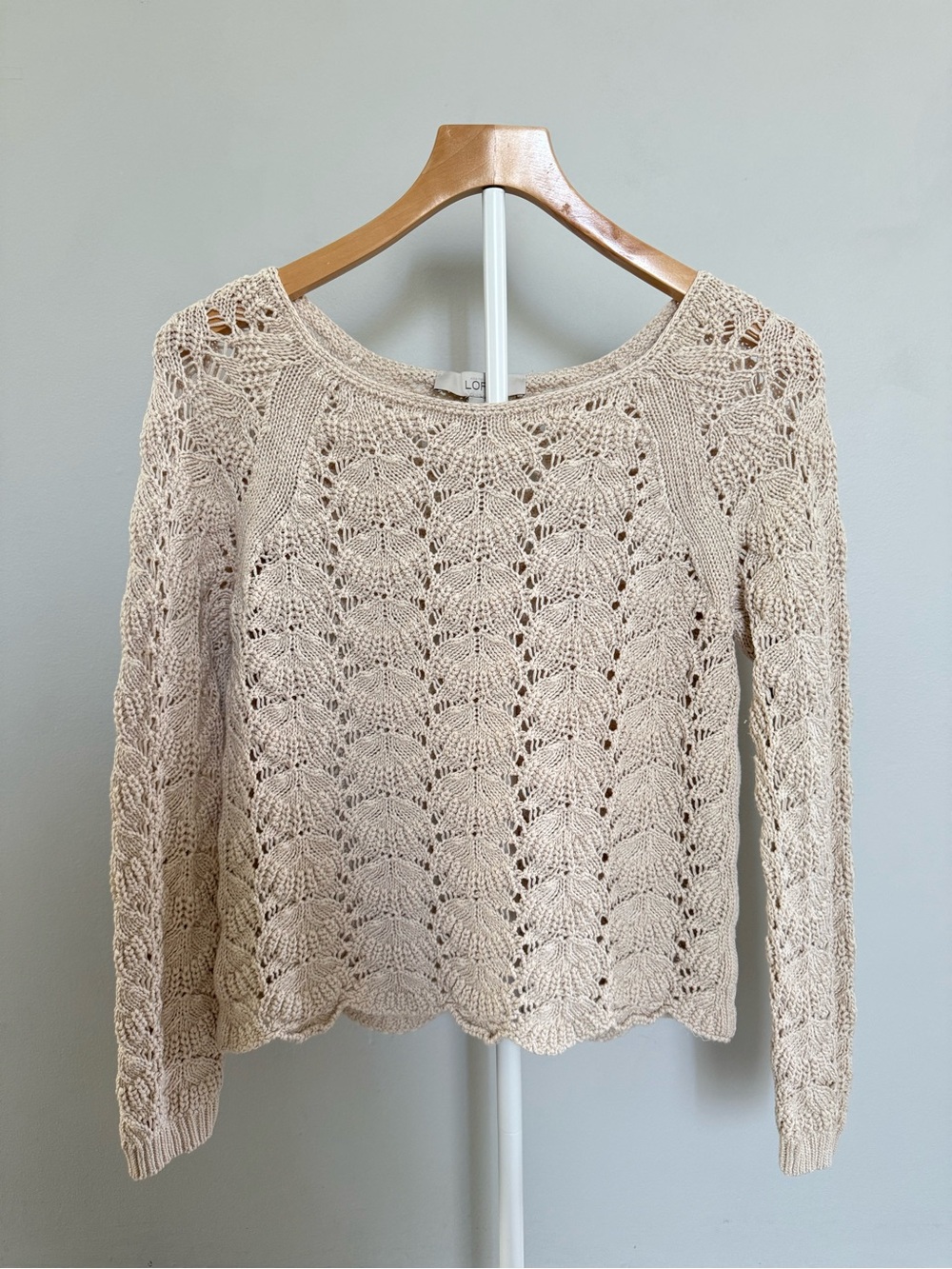 LOFT Open-Knit Pullover Sweater in Cream | 100% Cotton